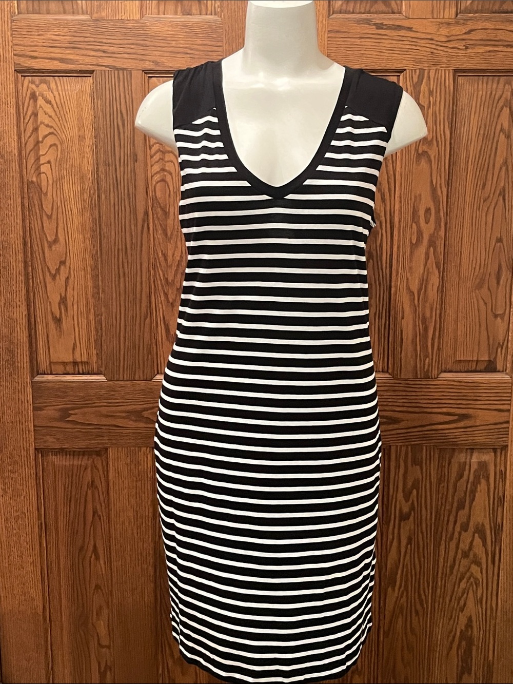 Banana Republic Sleeveless  Striped V-Neck Dress L